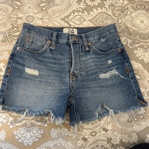 We The Free Blue Distressed Jean Shorts